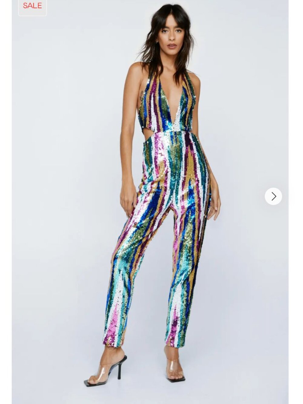 Nasty Gal Rainbow Halter Cut Out Sequin Jumpsuit